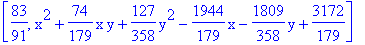 [83/91, x^2+74/179*x*y+127/358*y^2-1944/179*x-1809/358*y+3172/179]